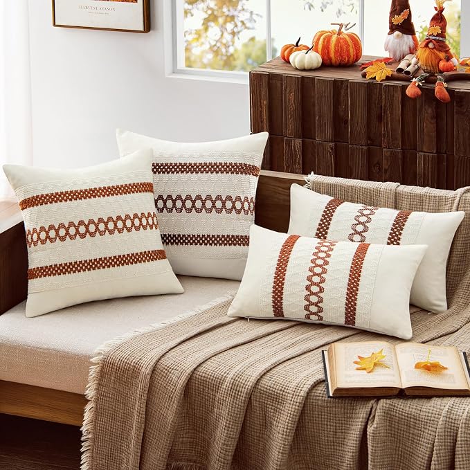 MIULEE Set of 2 Fall Burnt Orange Decorative Pillow Covers 18x18 | Farmhouse - Image 2
