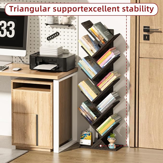 SHEEPAM 10 Tier Tree Book Shelf, Floor Standing Wood Bookshelf - Image 5