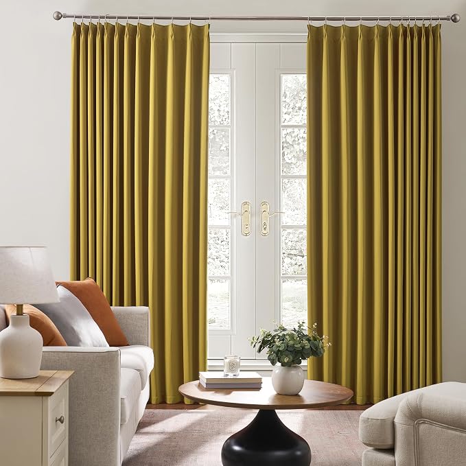 Yellow Pinch Pleated Curtains 102 Inch Length 2 Panels Set Noise Cancelling - Image 4