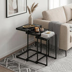 SUPER DEAL Nesting Tables Set of 3, Industrial C Shaped End Table Stackable - Image 2