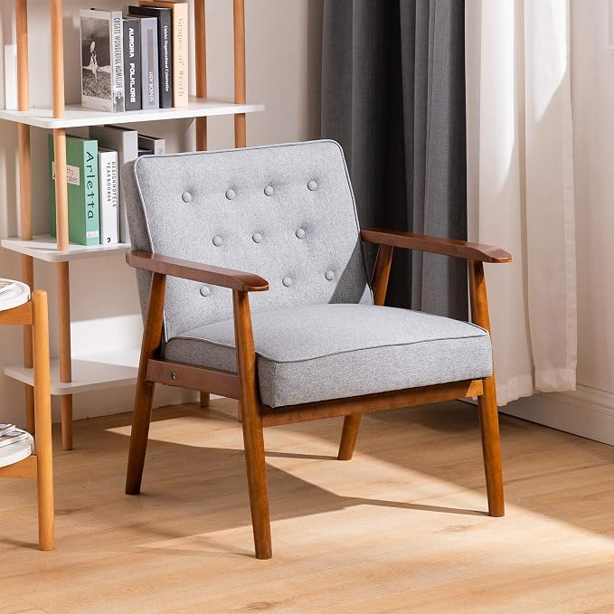 UNICOO® Mid-Century Retro Modern Accent Chairs, Solid Wood Armrest Lounge - Image 2
