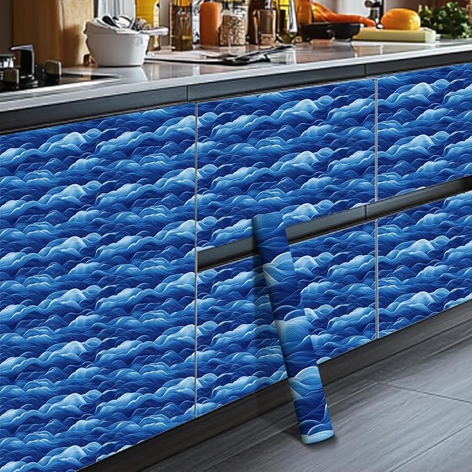 HOMETITUTE Wave Pattern Wallpaper Peel and Stick Ocean Blue Contact Paper Wall - Image 6