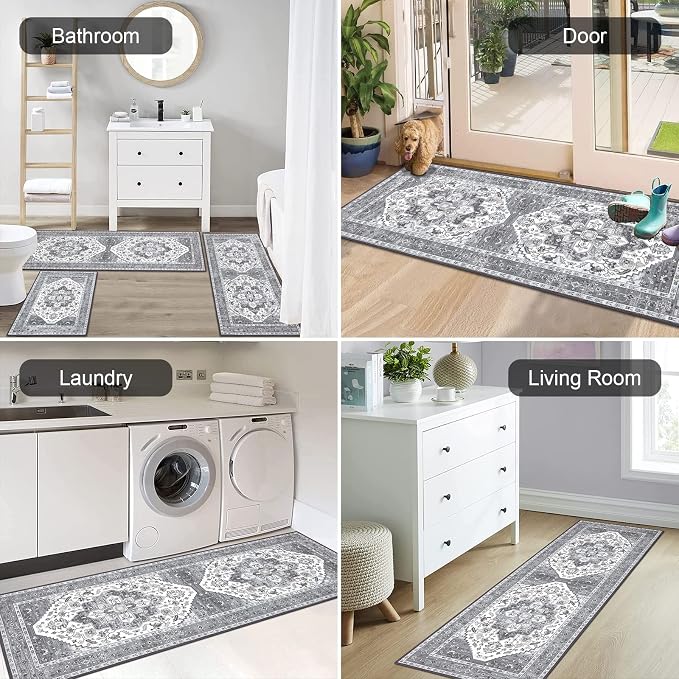 HEBE Boho Kitchen Rugs Set of 3, Non Slip Washable Kitchen Mats - Image 6