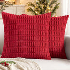 MIULEE Corduroy Decorative Throw Pillow Covers 20x20 Red Pack of 2 | Soft Boho by MIULEE