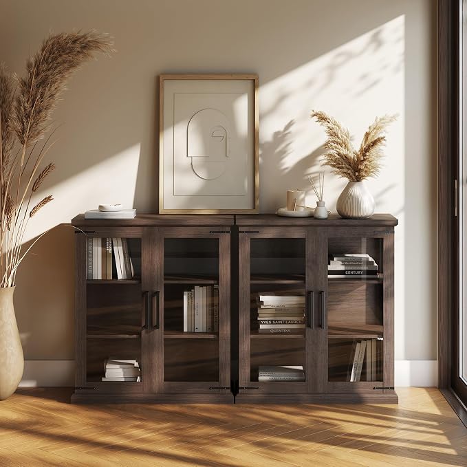 BELLEZE Set of 2 Glass Display Cabinet, Living Room, or Kitchen - Image 7