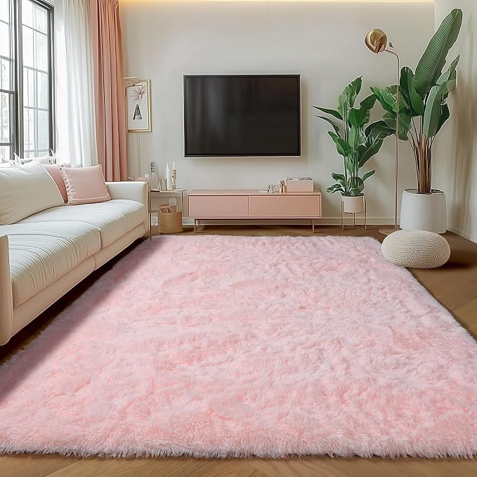 Pink 6x9 Area Rugs for Living Room Bedroom, Large Fluffy Bedside Throw Rug - Image 3
