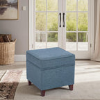 Adeco 17" Square Ottoman with Storage, Small Blue Storage Ottoman Foot Rest - Image 7