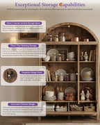 TYBOATLE 75'' Arched Cabinet Classic Farmhouse Design w/Three Glass Doors - Image 6