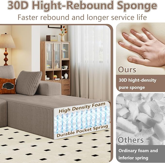 95" Cloud Sectional Couch with L-Shape Chaise, Modular Comfy Sofa Chaise Longue - Image 3