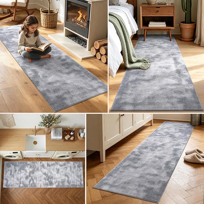 2x8 Tie-dye Light Grey Runner Rug Washable Non-Slip - Image 3