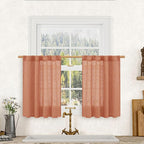 Short Linen Window Curtains 30 Inches Long 2 Panels 34 x 30 Inch | Terracotta by LAMIT