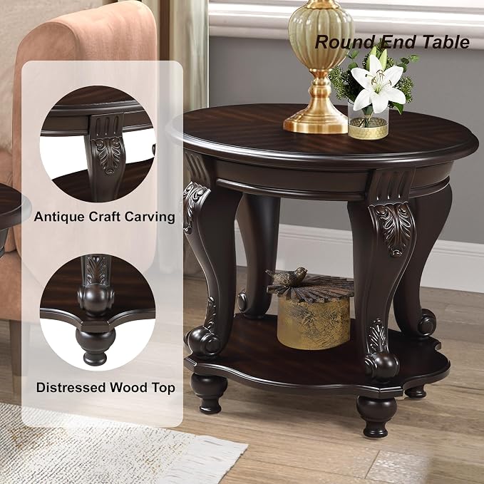 Round End Table for Living Room, Solid Wood Sofa Side Table - Image 4