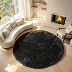 Black Round Rugs 7ft for Living Room, Fluffy Bedroom Circle Area Rug, Soft by ONASAR
