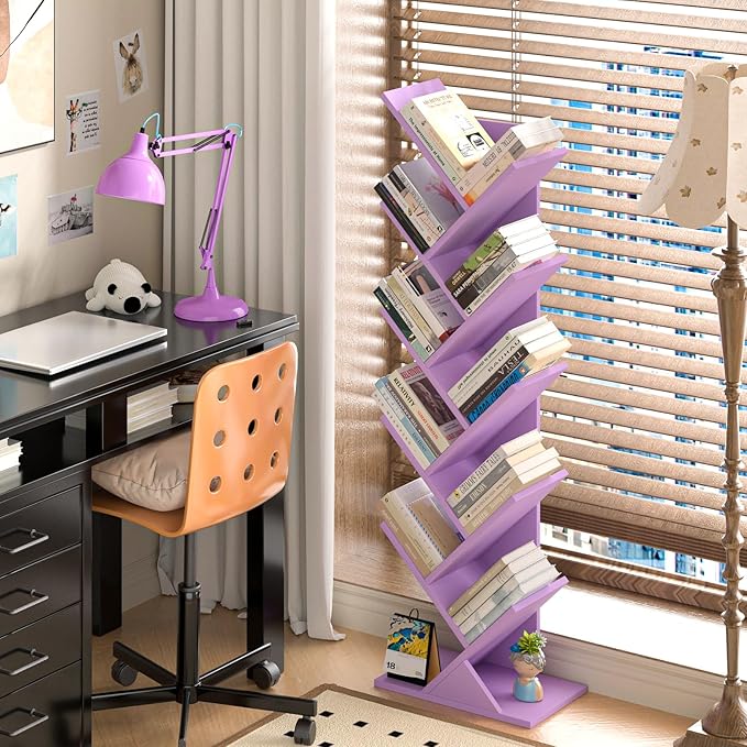 10 Tier Tree Book Shelf, Floor Standing Wood Bookshelf - Image 2
