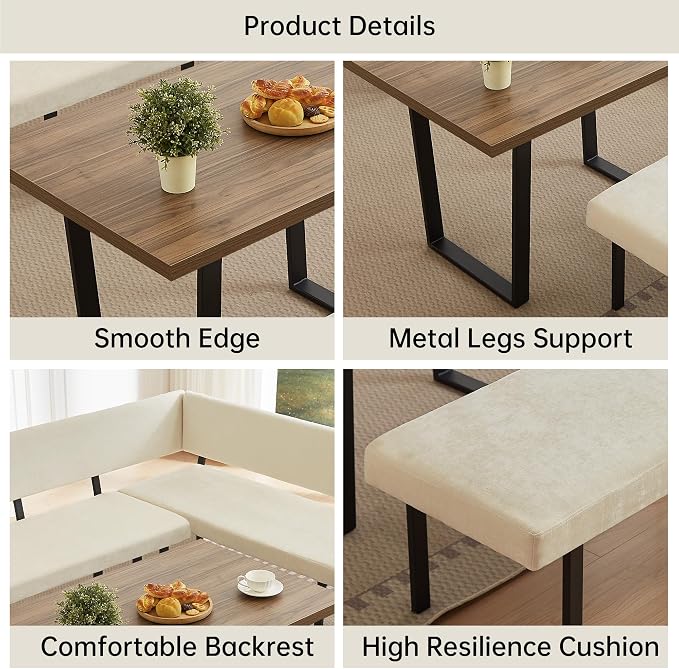 HIPIHOM 3-Piece Corner Dining Table Set - Image 5