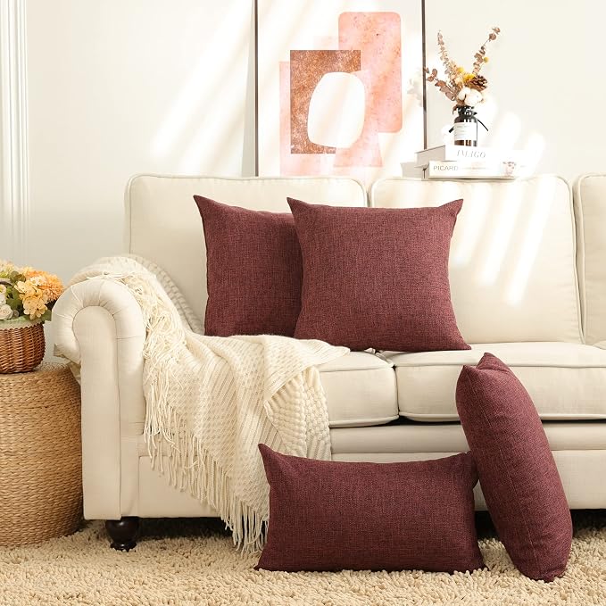 Stellhome Burlap Large Throw Pillow Covers Textured Farmhouse Linen Pillowcase - Image 4