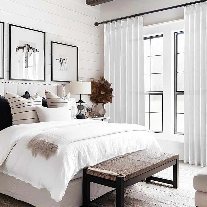108 Inch White Linen Semi Sheer Curtains - Image 7