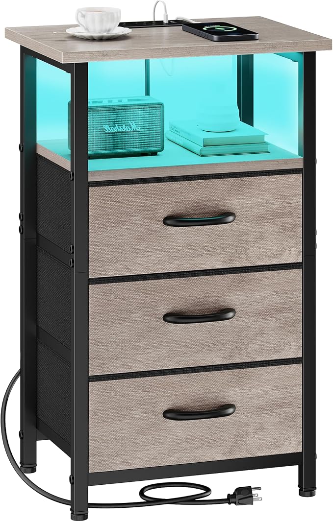 Vagusicc Night Stand with Charging Station, LED Nightstand by Vagusicc