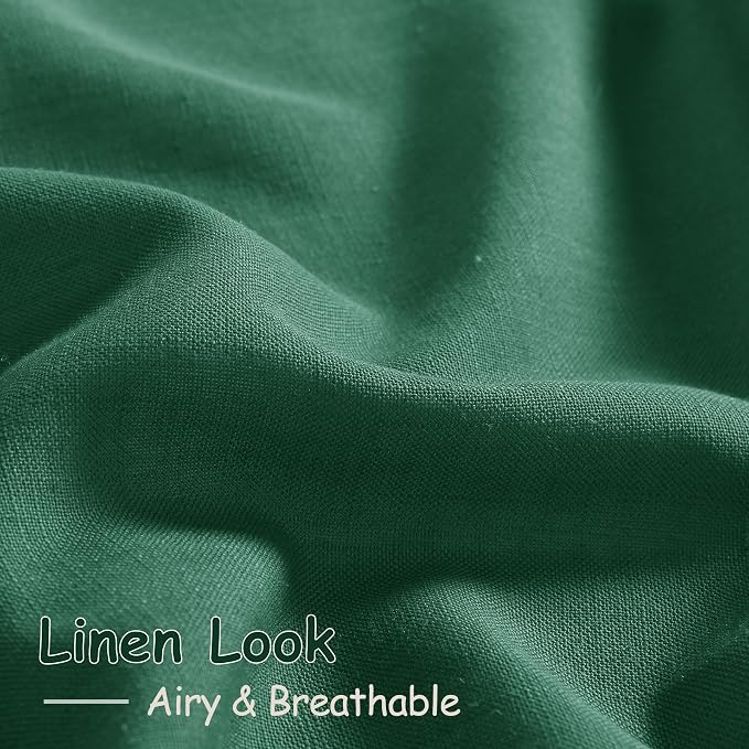 Dark Green Linen Curtains 84 Inch Length 2 Panels Set - Image 5