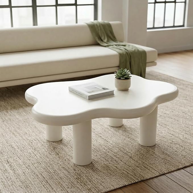 40" Cloud Coffee Table with 4 Round Table Legs, Modern Irregular Center Table - Image 4