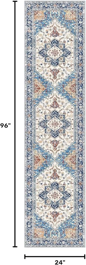 Yamaziot Washable Runner Rug, 2x8 Non-Slip Boho Vintage Hallway Kitchen Rug | - Image 2