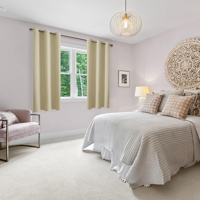 Blackout Curtains for Bedroom, Light Beige, 38 x 63 Inch, 2 Panels | Thermal - Image 6