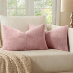 MIULEE Pink Decorative Lumbar Throw Pillow Covers 12x20 Inch 2 Pack | Boho by MIULEE
