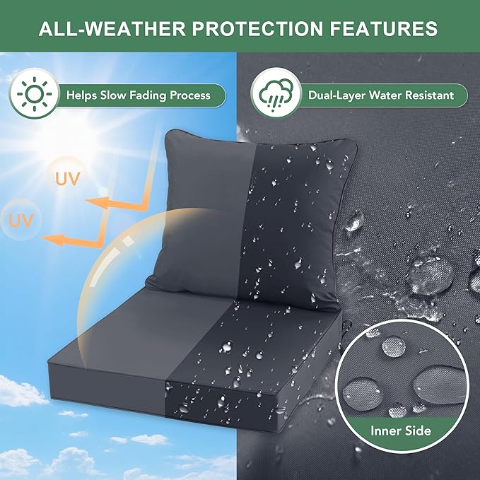 Summsun Patio Chair Cushions Set of 4, Water Resistant Backrest Pillow and Seat - Image 3