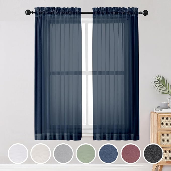 Blue Sheer Curtains, Sheer Curtains 63 inch Length 2 Panels Set, Rod Pocket by OWENIE