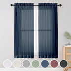 Blue Sheer Curtains, Sheer Curtains 63 inch Length 2 Panels Set, Rod Pocket by OWENIE