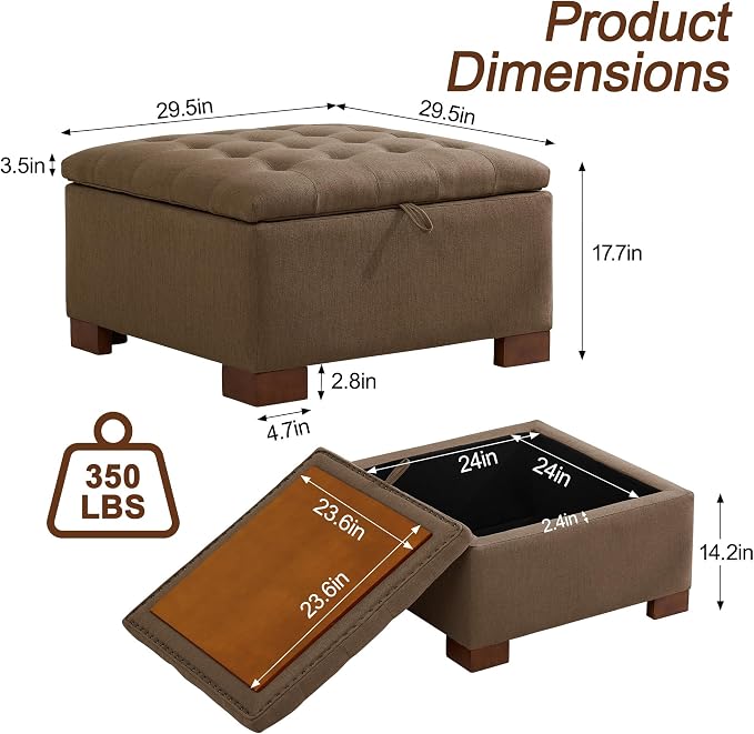 WUTUTUEE 30" Fabric Square Storage Ottoman - Image 2