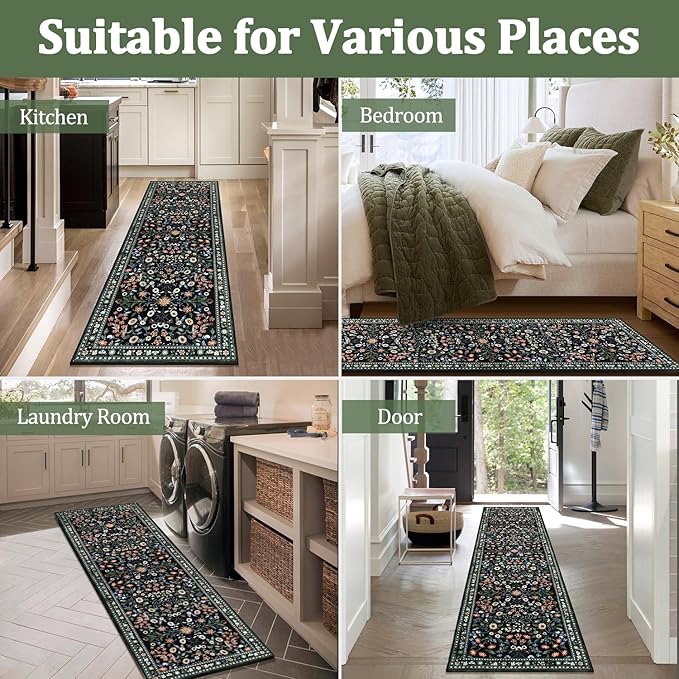 Yamaziot 2x8 Washable Hallway Runner Rug Non Slip Carpet, Colorful Black | Soft - Image 7