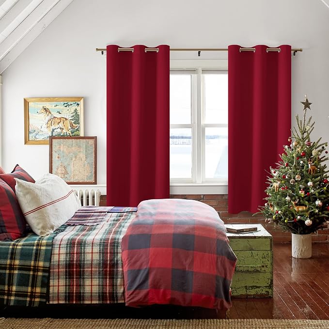 Blackout Curtains for Bedroom, 42 x 63 Inches Length, Christmas Red | Thermal - Image 6
