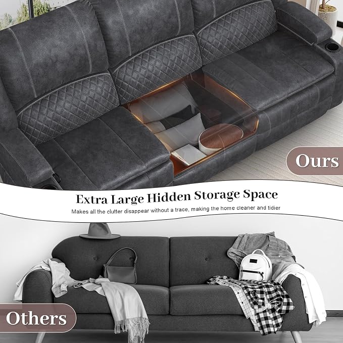 Yolsali 3-Seater Recliner Sofa, Manual Reclining Couch - Image 4