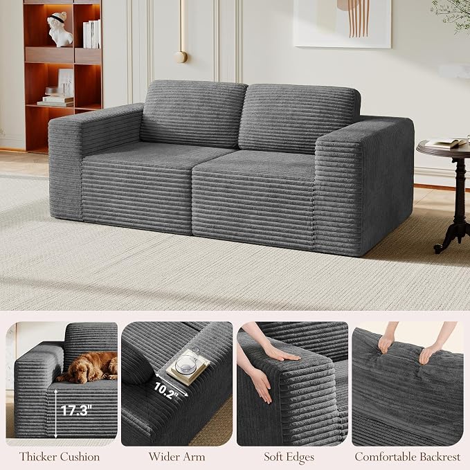 Vesgantti 80" Modular Sectional Sofa, Corduroy Cloud Couch - Image 7