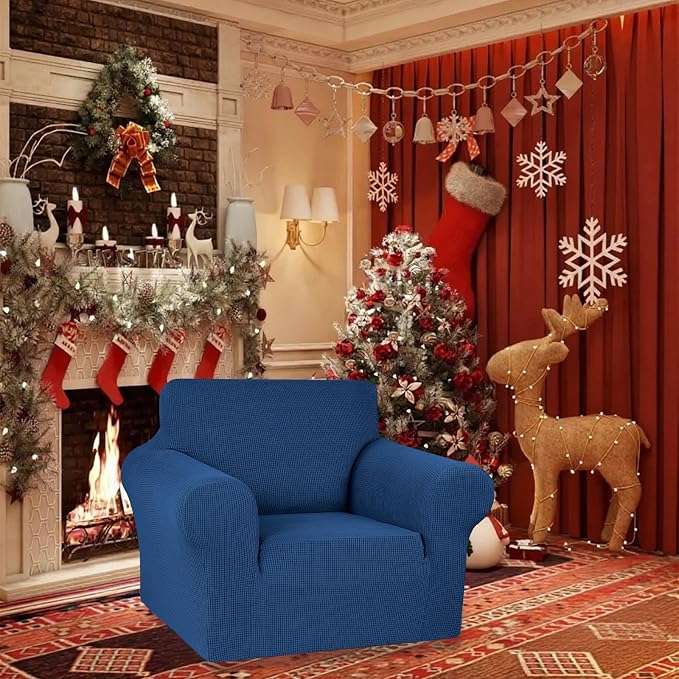 Stretch Chair Sofa Slipcover, Single Couch Cover, Classic Blue | 1-Piece - Image 2