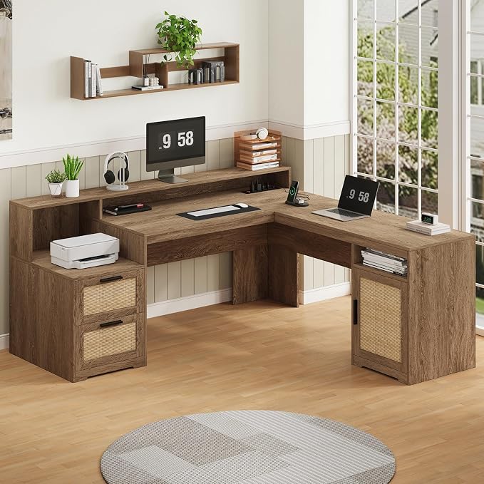 YOMILUVE 63" Farmhouse L Shaped Executive Desk - Image 3
