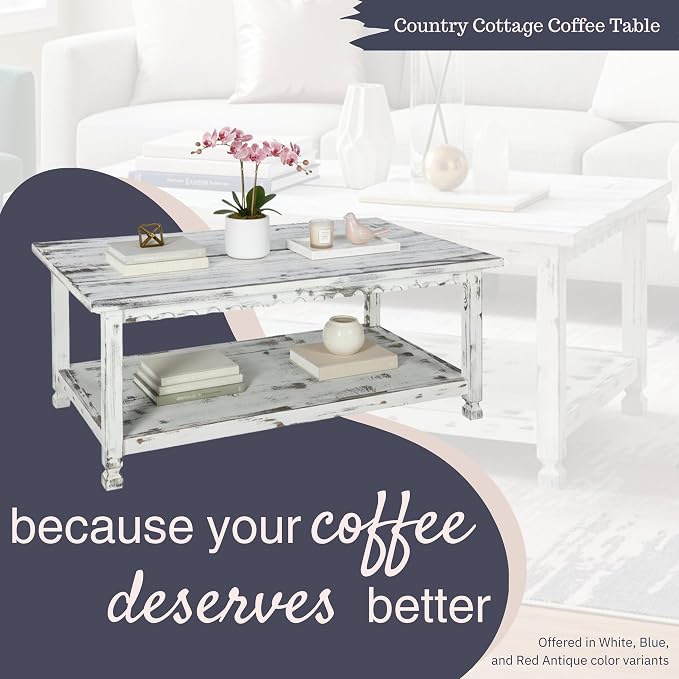 Country Cottage 42-Inch Farmhouse Coffee Table - Image 4