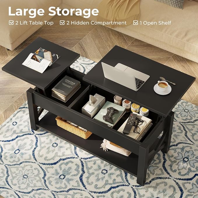Rolanstar Coffee Table 47.2", 2 Way Lift Top Farmhouse Center Table - Image 4