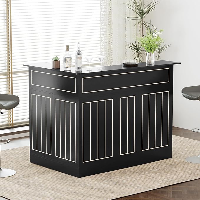 L-Shaped Home Bar Unit with Power Outlet, 4-Tier Corner Liquor Bar Cabinet with by SAHISTCT