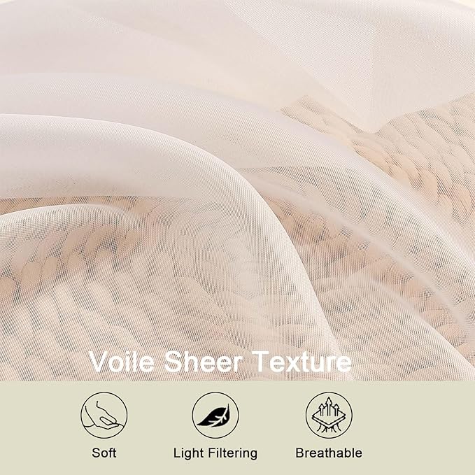 Cream Valances for Windows, Cream Sheer Curtains 14 Inch Length 2 Pack Kitchen - Image 4