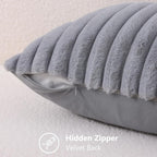 decorUhome Fall Faux Fur Throw Pillow Covers 26x26 Set of 2 Grey | Decorative - Image 3