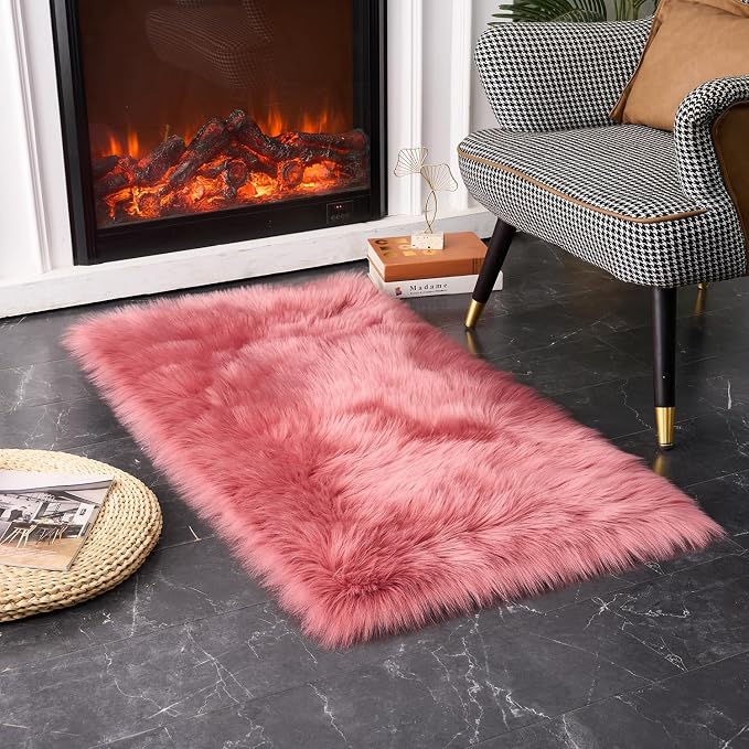 EasyJoy Ultra Soft Fluffy Shaggy Area Rug, 2 x 4 ft Rectangle, Blush Pink | - Image 2