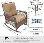 Patio Furniture Set 3 Pieces, Wicker Rocking Bistro Set - Image 7