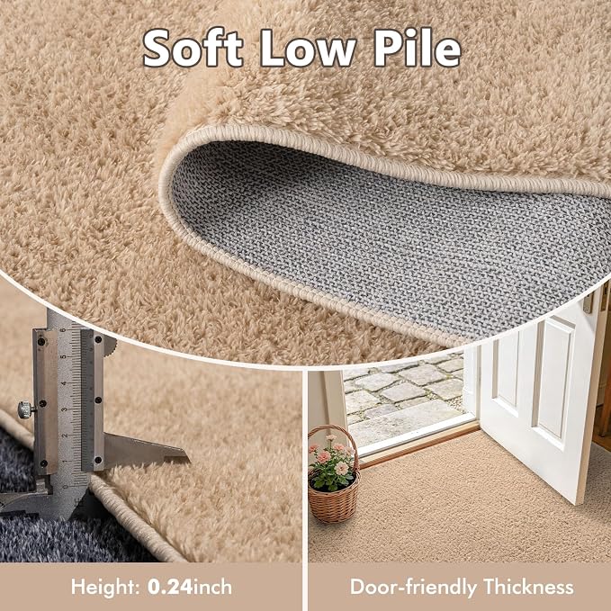 2x10 Beige Solid Runner Rug Washable Non-Slip - Image 5