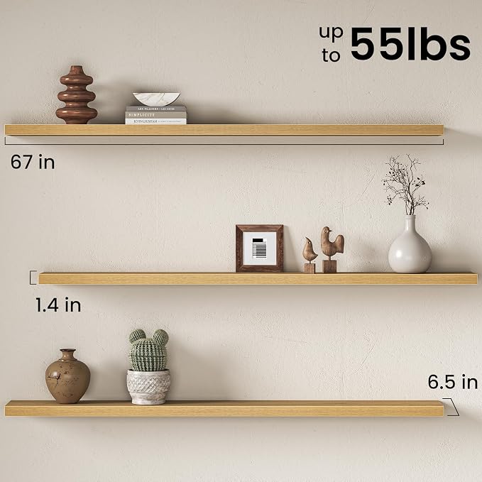 Fun Memories 67 Inch Fireplace Mantel Shelf, Deep Floating Shelves - Image 3