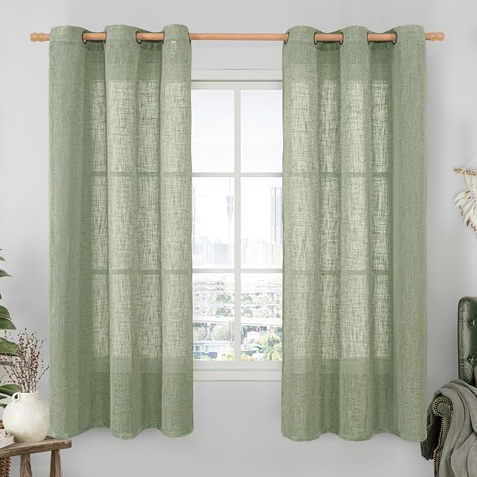 Faux Linen Curtains 63 inches Long by LAMIT