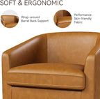 Swivel Barrel Accent Chairs Set of 2, Round Faux Leather Living Room Arm Chairs - Image 3