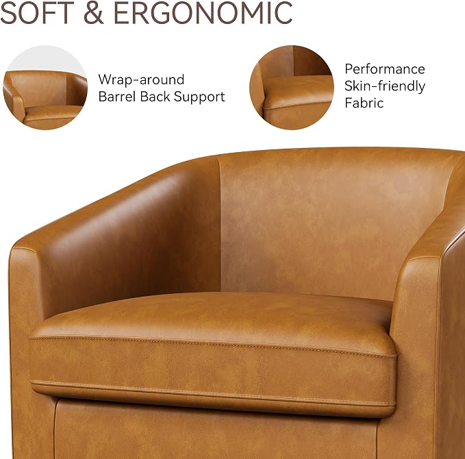 Swivel Barrel Accent Chairs Set of 2, Round Faux Leather Living Room Arm Chairs - Image 3