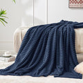 BEDELITE 3D Ribbed Navy Blue Fleece Throw Blanket by BEDELITE